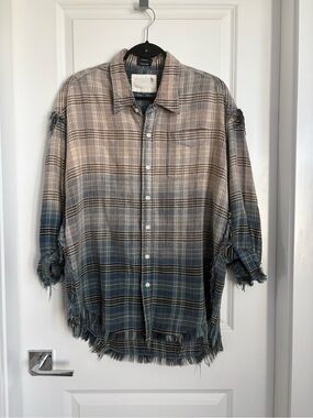 R13 Oversized Button Up in Gradient Bleached Blue Plaid BNWT
